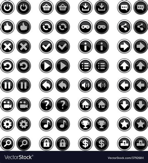 Black White Game Icons Buttons Icons Interface Vector Image