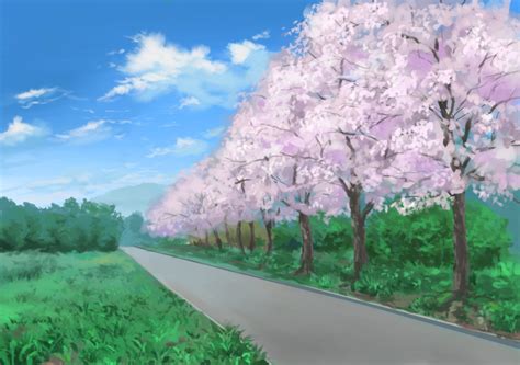 Safebooru Blue Sky Cherry Blossoms Clouds Commentary Request Day Grass Highres Hirota