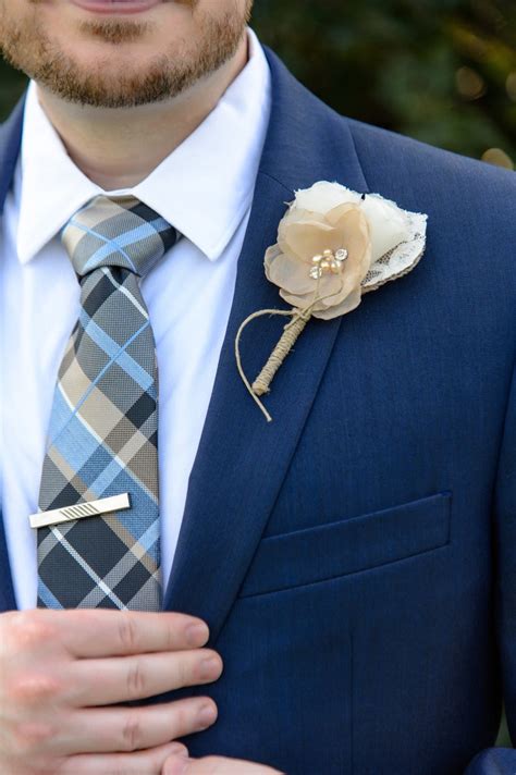 Rustic Boutonniere Groom Lapel Flower Pin Burlap Lace Etsy