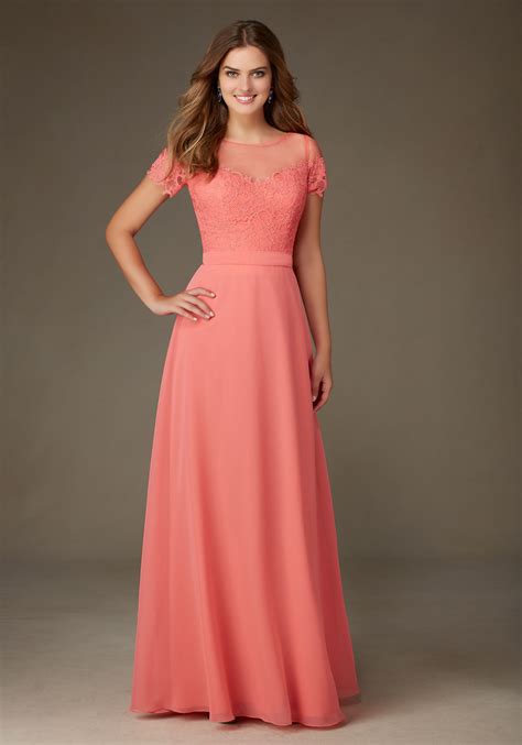 The dress caught my eye because it was so pretty, flowy. Chiffon Bridesmaid Dress Featuring a Lace Bodice and ...