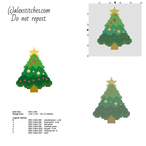 Small And Simple Cross Stitch Christmas Card With Tree Free Pattern