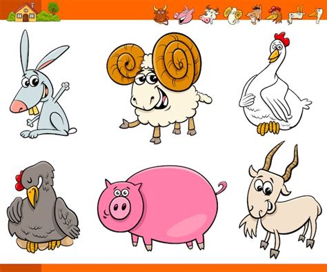 Premium Vector Cute Farm Animal Cartoon Characters Set