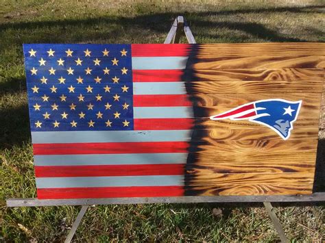 Hand Carved Rustic Wooden New England Patriots Flag Etsy