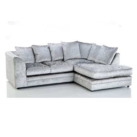 Houston Corner Sofa Set Silver Crush Velvet Fabric Sofas Sofas Living Room