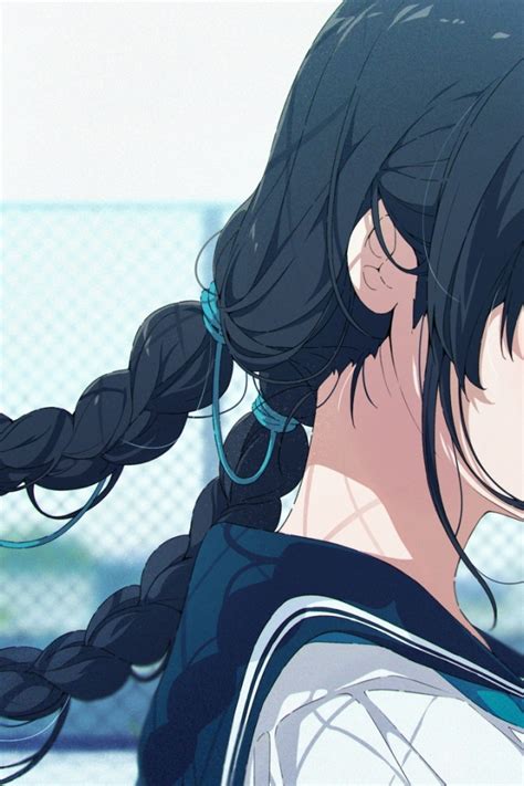 Wallpaper Cute Anime Girl Twintails Braid Profile View School