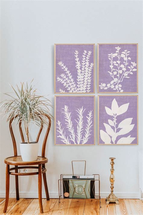 Lavender Printable Wall Art Set Of 4 Abstract Botanical Etsy