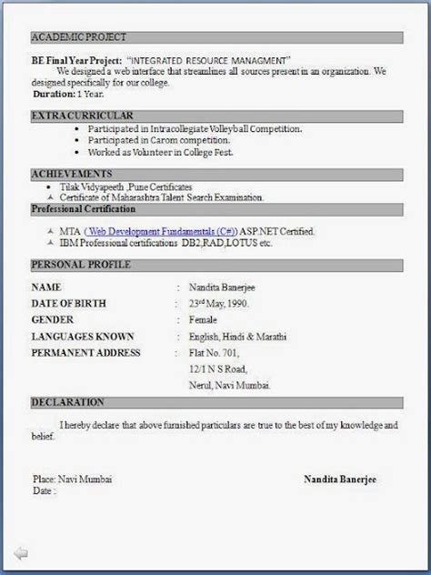 Resume format for iti fresher is a resume, right? Sample cv for engineering freshers
