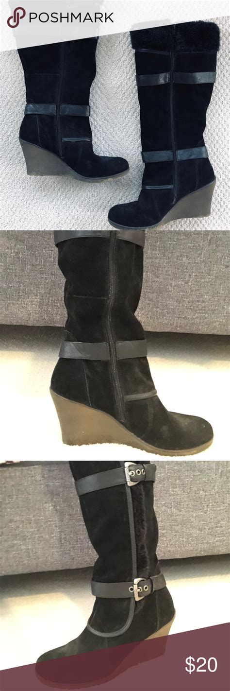 Bare Traps Black Suede Fur Lined Wedge Boots Wedge Boots Fashion Trends Black Suede