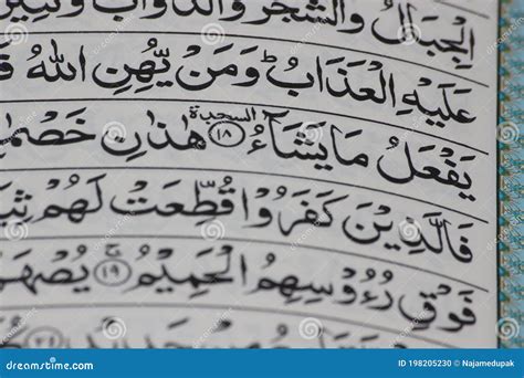 Closeup Of Holy Quran Script Or Text In Arabic Calligraphy Stock Photo