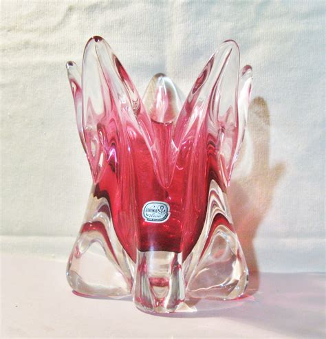 Czech Chribska Cranberry Glass Vase Josef Hospodka Bohemian Etsy