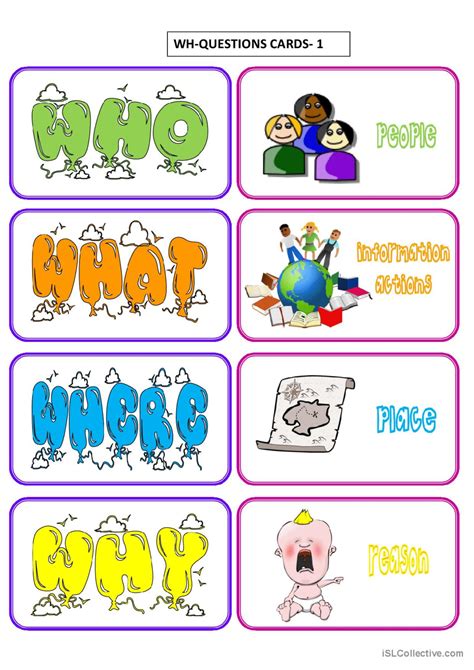 Wh Questions 1 Vocabulary Flashcard English Esl Worksheets Pdf And Doc