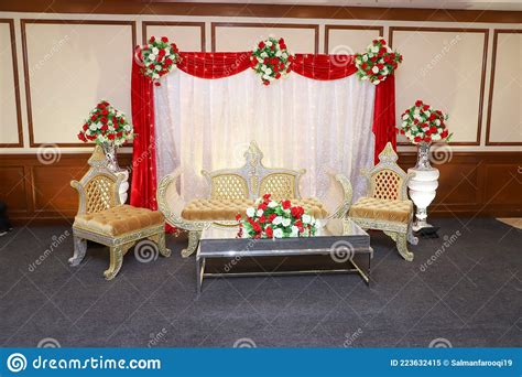 Decorative Sofa Set With Flowers On It For The Wedding Ceremony Stock