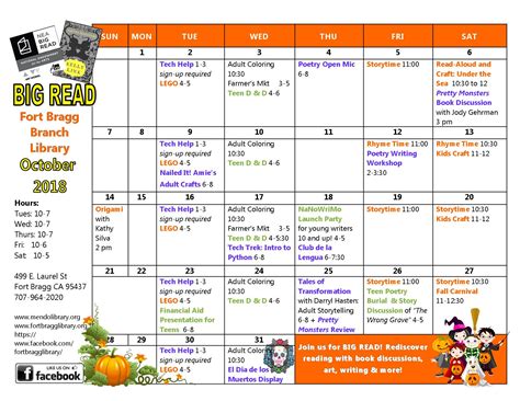 October Calendar Of Events Fort Bragg Library