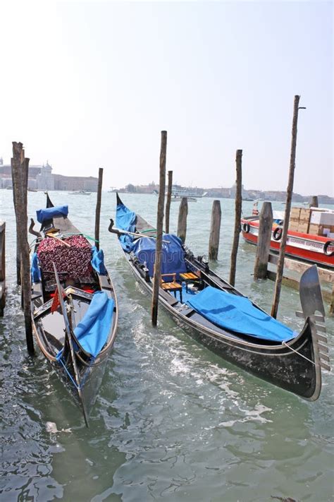 Italy Venice Gondolas And San Giorgio Maggiore Island Editorial Stock