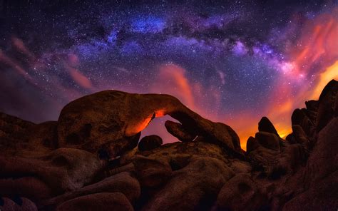 Joshua Tree National Park Milky Way Night Rock Sky Starry Sky Stars