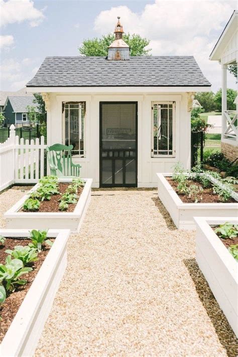 Classic Farmhouse Home Tour White Potting Shed White Raised Beds