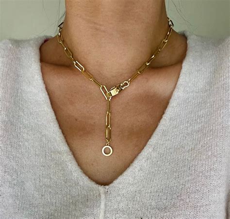 Gold Multi Way Paperclip Chain Necklace Gold Lariat Necklace Etsy