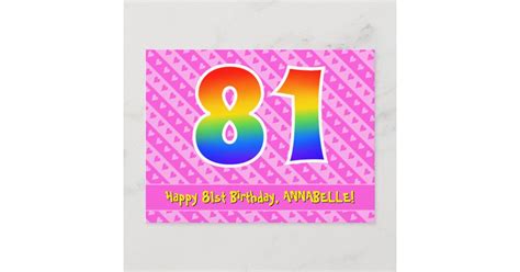 81st Birthday Pink Stripes And Hearts Rainbow 81 Postcard Zazzle