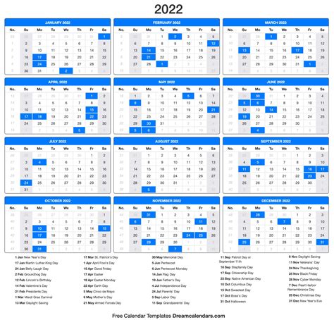 Printable Calendar Yearly 2022 Free Letter Templates