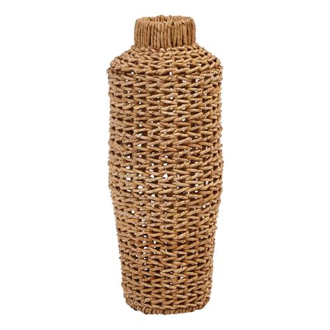 8 Round X 22h Hand Woven Water Hyacinth And Rattan Floor Vase