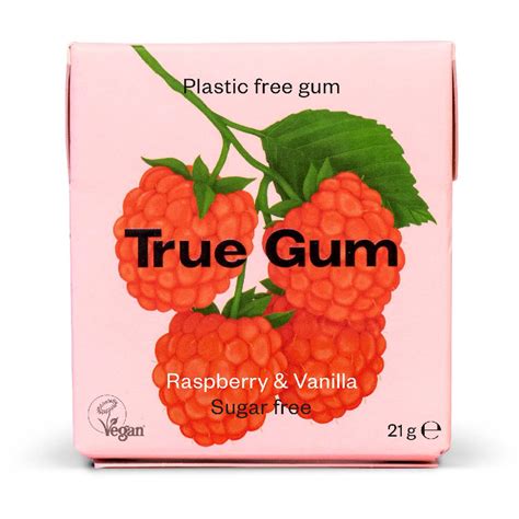 True Gum Plastic Free Chewing Gum Raspberry And Vanilla 21g Morganics