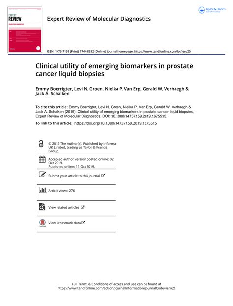 PDF Clinical Utility Of Emerging Biomarkers In Prostate Cancer Liquid Biopsies