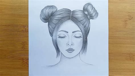 How To Draw A Girl With Double Buns Hairstyle Pencil Sketch Step By
