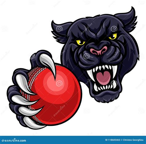 Black Panther Holding Cricket Ball Mascot Cartoon Vector