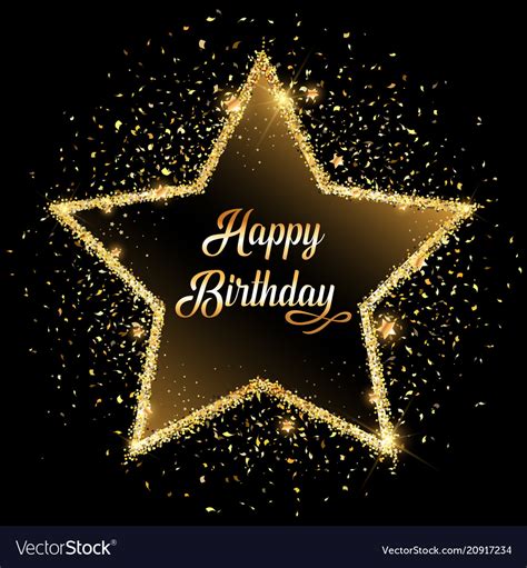 Happy Birthday Gold Glitter Star Background Vector Image