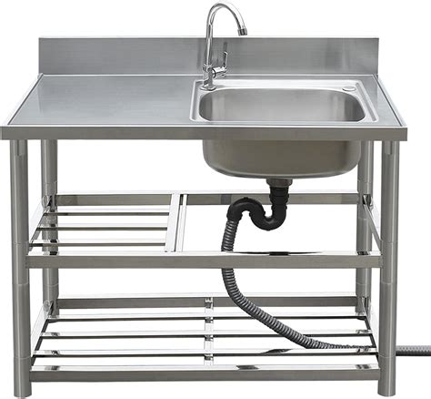 Free Standing Stainless Steel Single Bowl Commercial Restaurant Kitchen Sink Set With Hot And