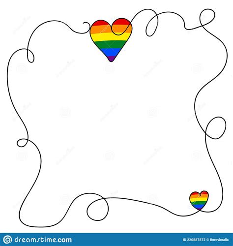 Flag Lgbt Icon Decorative Frame Hand Drow Border With Hearts Template Design Vector