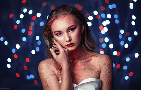 Woman Model Lipstick Glitter Girl Bokeh Brunette Wallpaper