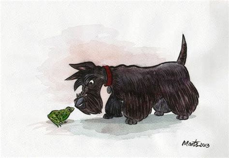 Scottie And The Frog Original Watercolour Painting By Groovyart 8000