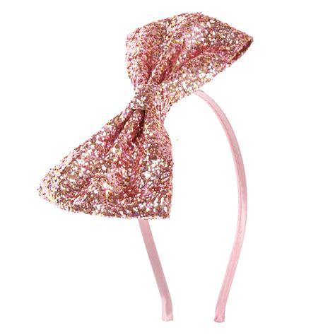Sequin Bow Headband Pink Claires Us