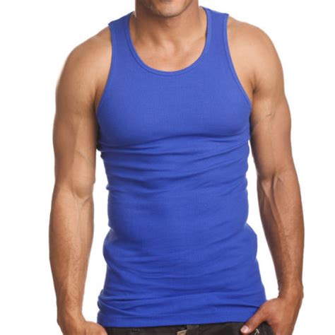 Mens 3 Pack A Shirts Cotton Tank Top Blue Undershirt Flex Suits