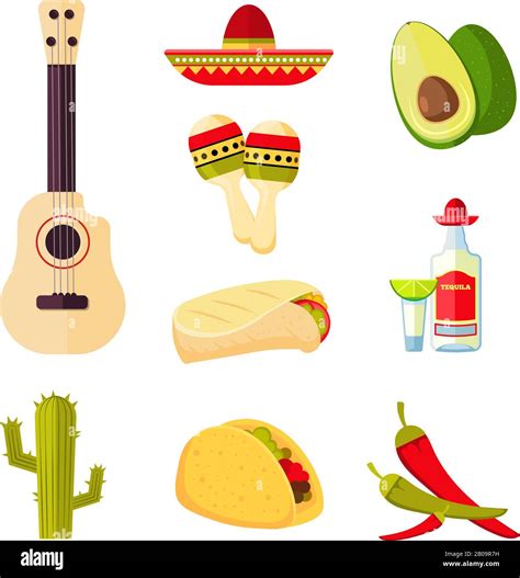 Mexican Cuisine Cartoon Vegetables Food And Drinks Vector Stock Menu