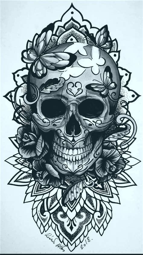 Tattoo Drawing By Rozsdy Skull Sleeve Tattoos Feminine Skull Tattoos