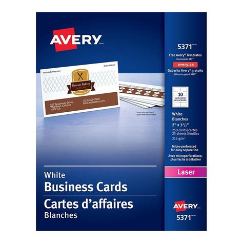 Avery® Perforated Laser Business Cards 3 12 X 2 White 250pack 5371