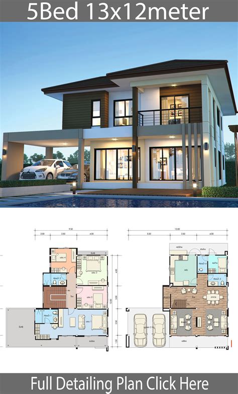 House Design Plan 13x12m With 5 Bedrooms House Idea Modern House