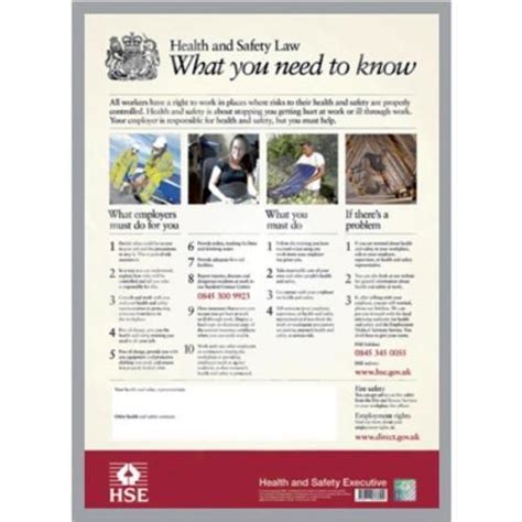 The wall charts are available in english. Health and Safety Law HSE Statutory Poster PVC W420xH595mm HS3