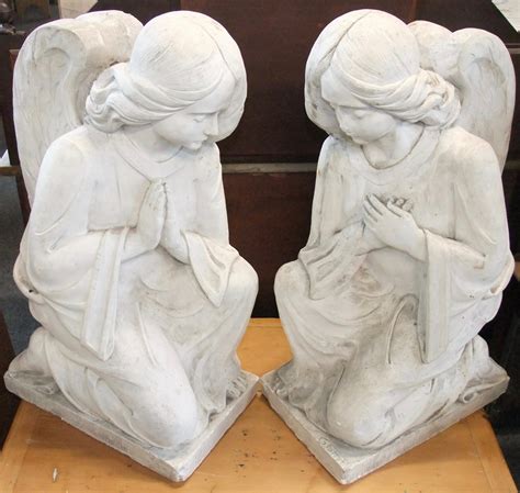 Pair Of Antique 19th C Italian Plaster Carved Angels By Pollet