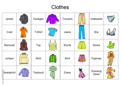 Clothes Vocabulary Pictionary Pictu English Esl Worksheets Pdf And Doc