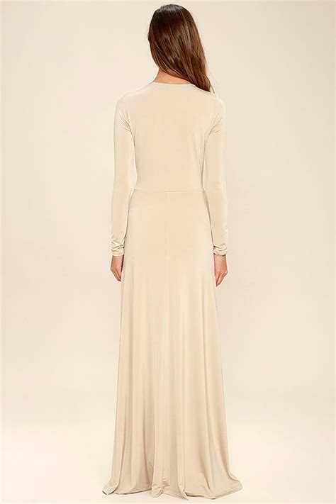Lovely Beige Dress Maxi Dress Long Sleeve Dress 6400