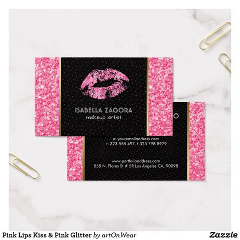 Pink Lips Kiss & Pink Glitter Business Card | Zazzle.com | Glitter ...