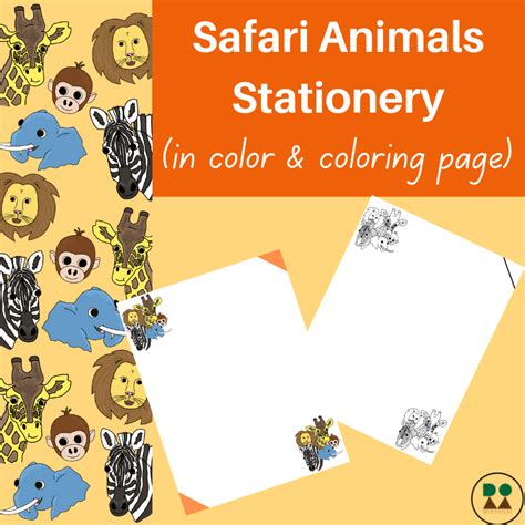 Safari Animals Printable Stationery Color And Coloring Pages Writing