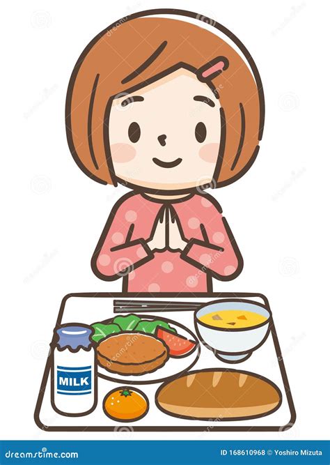 Ilustración De Una Chica Comiendo Un Almuerzo Escolar Ilustración Del