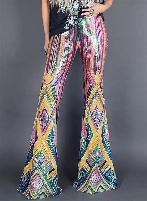 Multicolor High Waisted Sequin Pants Shellylike Sequin Flare Pants Sequin Pants Stripes