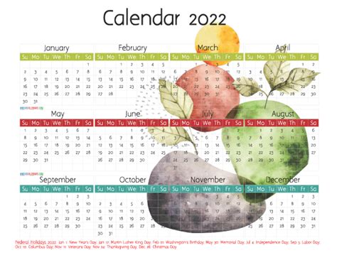 Free 2022 Printable Calendar With Holidays 12 Templates Watercolor