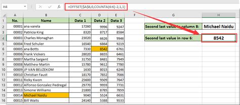 How To Find And Return The Second To Last Value In A Certain Row Or