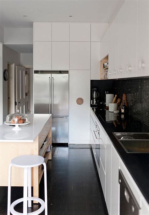midcentury modern kitchen  black  white   hint  cream decoist